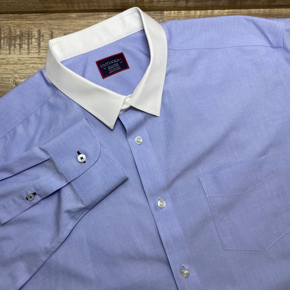 UNTUCKit Pio Cesare Banker Winchester Shirt Light Blue Contrast Collar Men's XXL